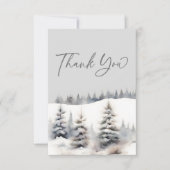 Sneeuw in liefde winter dennenbos bruidsdouche bedankkaart (Voorkant)