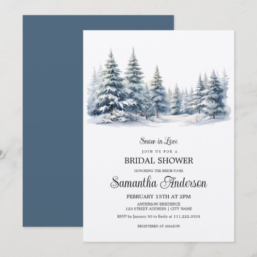 Sneeuw in liefde winter dennenbos Bruidsdouche Kaart (Voorkant / Achterkant)