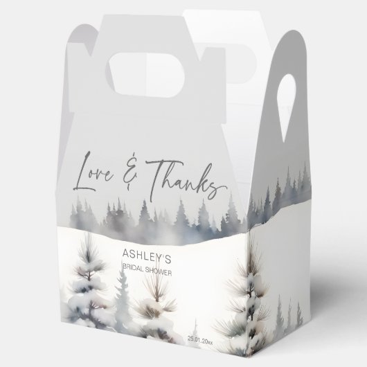 Sneeuw in liefde winter dennenbos vrijgezellenfees bedankdoosjes (Geopend)
