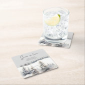 Sneeuw in liefde winter dennenbos vrijgezellenfees kartonnen onderzetters (Insitu)