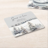 Sneeuw in liefde winter dennenbos vrijgezellenfees kartonnen onderzetters (Schuin)