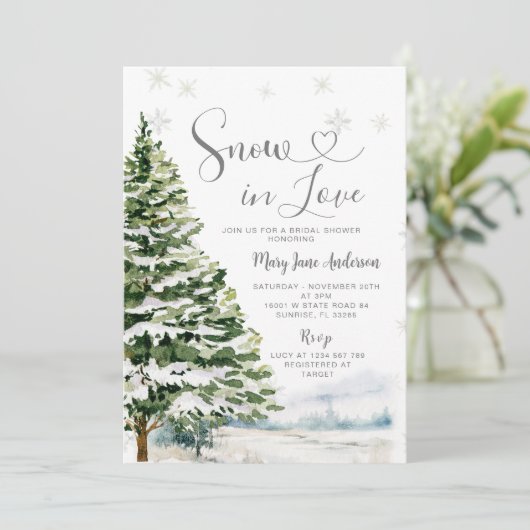 Sneeuw in Liefde Winter Evergreen Vrijgezellenfees Kaart (Staand voorkant)