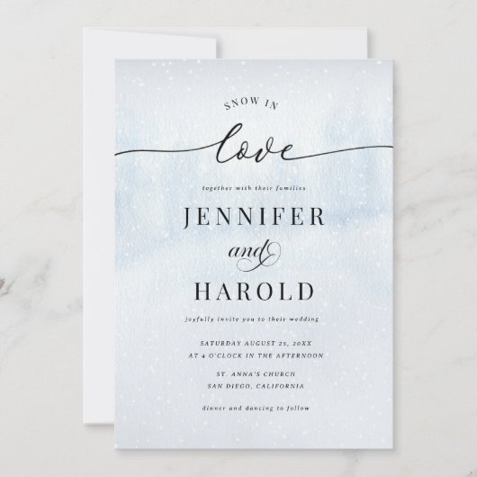 Sneeuw in Liefde Winter QR Code Alles in Een Huwel Kaart (Voorkant)