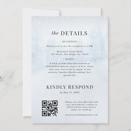 Sneeuw in Liefde Winter QR Code Alles in Een Huwel Kaart (Achterkant)