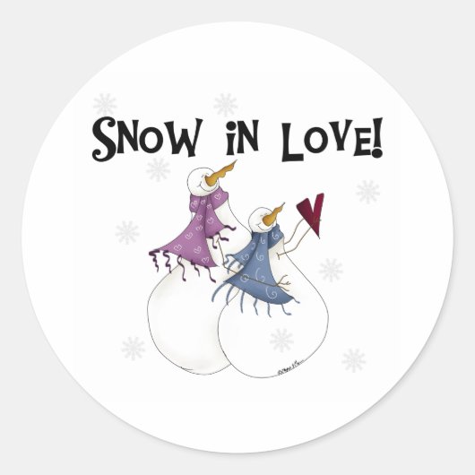 Sneeuw in Liefde Winter Sneeuwman Feestdagen Ronde Sticker (Voorkant)