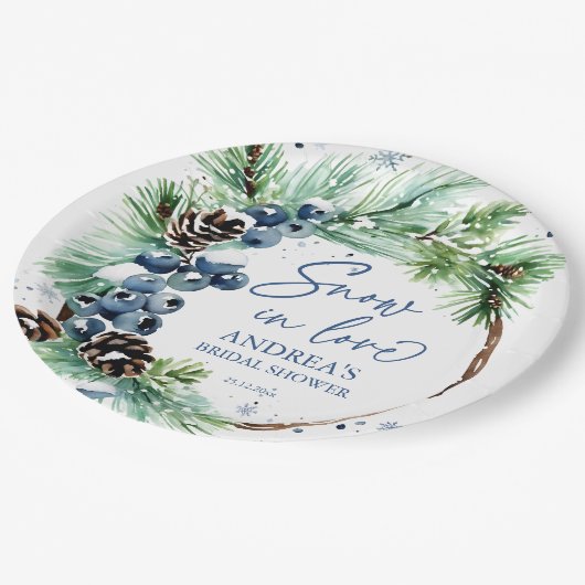 Sneeuw in liefde winter vrijgezellenfeest dennenkr papieren bordje (Gekanteld)