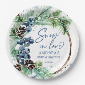 Sneeuw in liefde winter vrijgezellenfeest dennenkr papieren bordje (Voorkant)