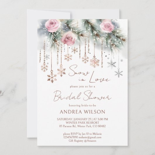 Sneeuw in liefde winter vrijgezellenfeest sjabloon kaart (Voorkant)