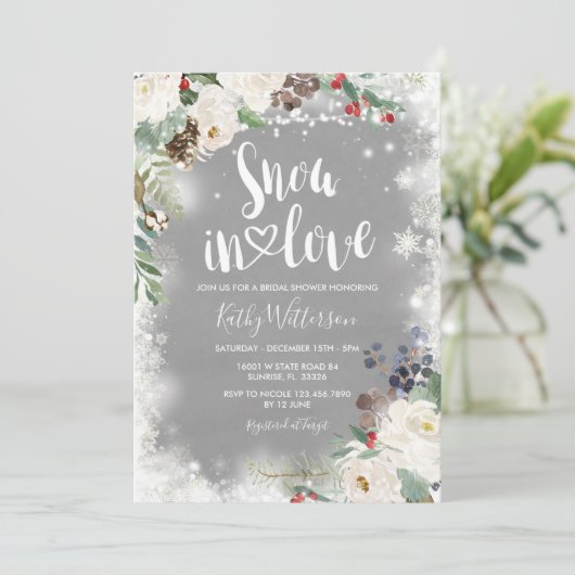 Sneeuw in liefde Winter Wit Bloemen Vrijgezellenfe Kaart (Staand voorkant)