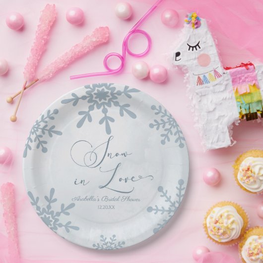 Sneeuw in liefde Winter Wonderland Bruidsborrel Papieren Bordje (Feest)