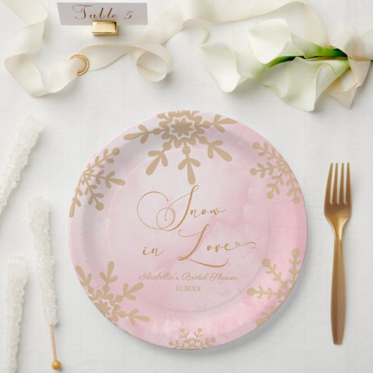 Sneeuw in liefde Winter Wonderland Bruidsborrel Papieren Bordje (Huwelijk)