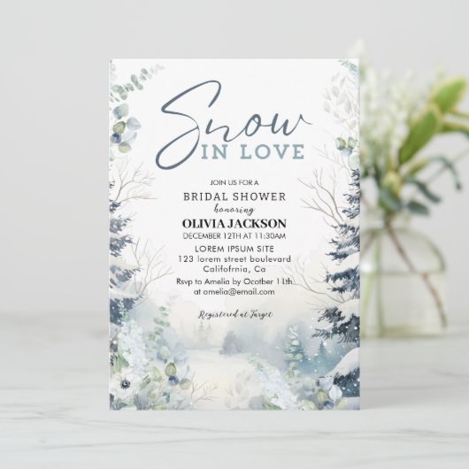 Sneeuw in liefde winterwonderland blauw Vrijgezell Kaart (Staand voorkant)
