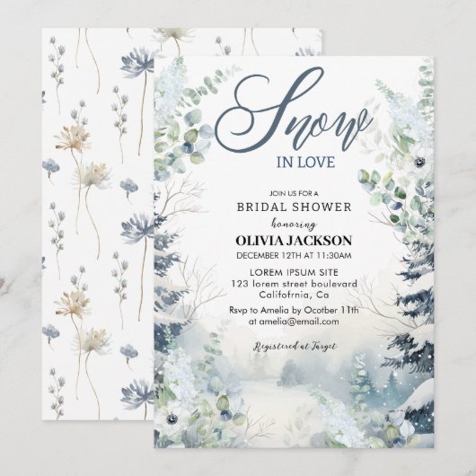 Sneeuw in liefde winterwonderland blauw Vrijgezell Kaart (Voorkant / Achterkant)