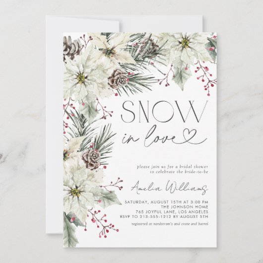 Sneeuw in liefde Witte Poinsettia Winter Kaart (Voorkant)