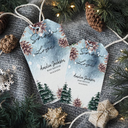 Sneeuw in love besneeuwde dennen winter bruidsdouc cadeaulabel