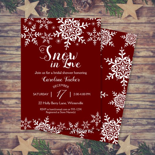 Sneeuw in Love Kerst Donkerrode Bruiloft Feest Kaart