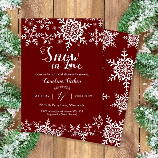 Sneeuw in Love Kerst Donkerrode Bruiloft Feest Kaart