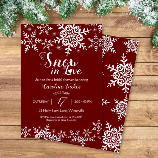 Sneeuw in Love Kerst Donkerrode Bruiloft Feest Kaart