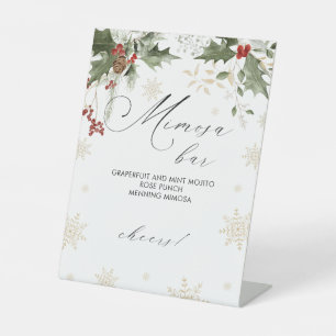 Sneeuw in Love Mimosa Bar Bruidsfeest Reclamebord Met Voetstuk
