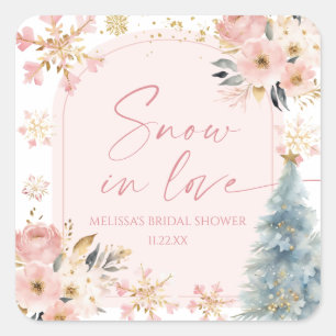 Sneeuw in Love Roze Sneeuwvlok Winter Bruiloftsdou Vierkante Sticker