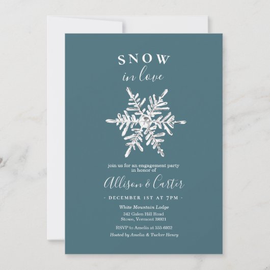 Sneeuw in Love Snowflake Verloving Invitation Kaart (Voorkant)