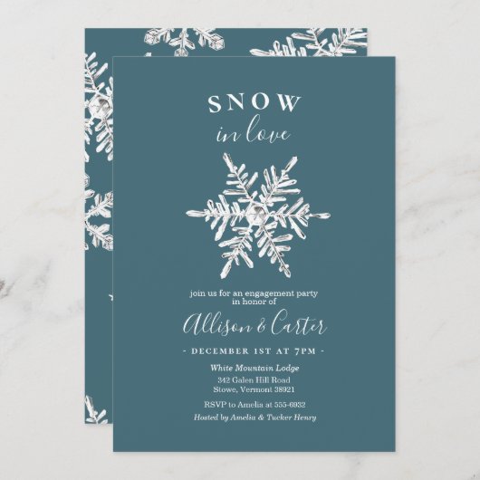 Sneeuw in Love Snowflake Verloving Invitation Kaart (Voorkant / Achterkant)