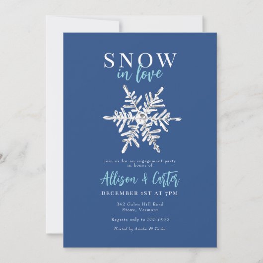 Sneeuw in Love Snowflake Verloving Invitation Kaart (Voorkant)