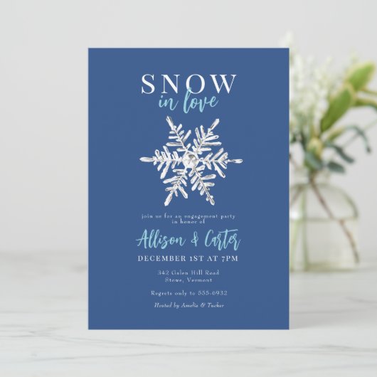 Sneeuw in Love Snowflake Verloving Invitation Kaart (Staand voorkant)