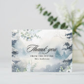 Sneeuw in love stoffig blauwe Winter Bruiloftsborr Bedankkaart (Staand voorkant)