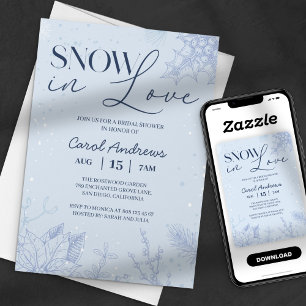 Sneeuw in Love Winter Blauw Bruidsfeest Kaart