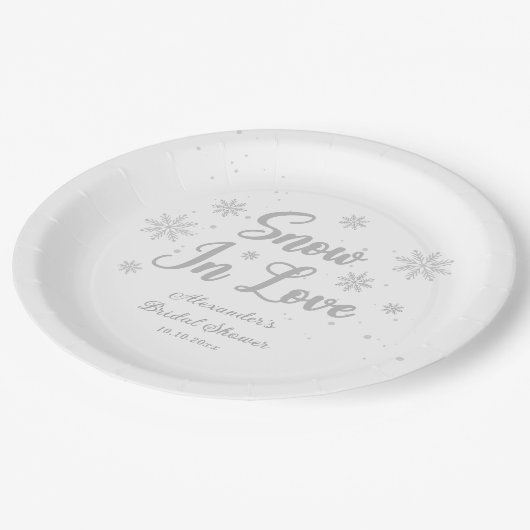 Sneeuw in love Winter Bruidsmeisjesfeestje Papieren Bordje (Gekanteld)