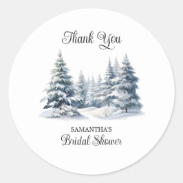 Sneeuw in Love winter dennenbos Bruids- Trouwkaart Ronde Sticker