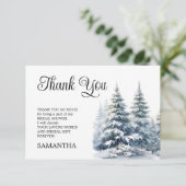 Sneeuw in Love winter dennenbos Bruidsdouche Bedankkaart (Staand voorkant)