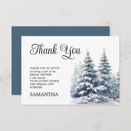 Sneeuw in Love winter dennenbos Bruidsdouche Bedankkaart (Voorkant / Achterkant)