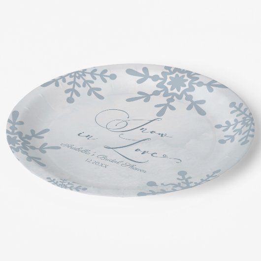 Sneeuw in Love Winter Wonderland Bruidsdouche Papieren Bordje (Gekanteld)