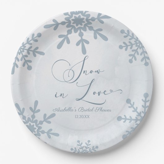 Sneeuw in Love Winter Wonderland Bruidsdouche Papieren Bordje (Voorkant)