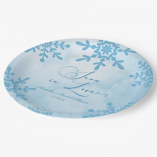 Sneeuw in Love Winter Wonderland Bruidsfeest Papieren Bordje (Gekanteld)