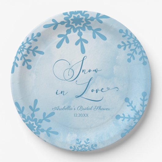 Sneeuw in Love Winter Wonderland Bruidsfeest Papieren Bordje (Voorkant)