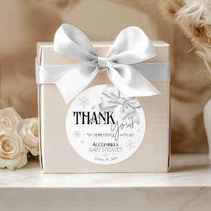 Sneeuw in Love Witte Strik Baby Shower Winter Favo Ronde Sticker