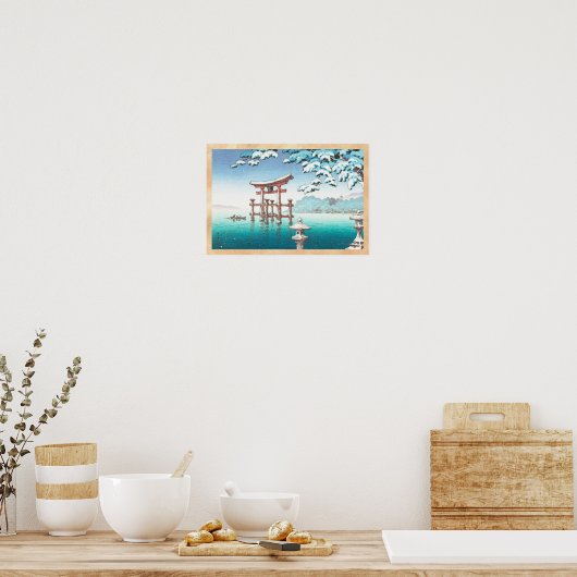 Sneeuw in Miyajima hanga winterlandschap Poster (Keuken)