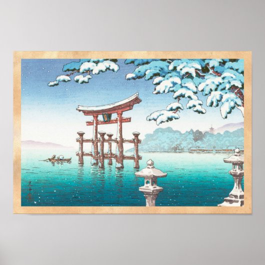 Sneeuw in Miyajima hanga winterlandschap Poster (Voorkant)