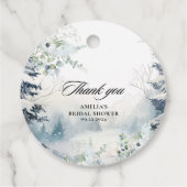 Sneeuw in verliefde stoffige blauwe winter bruids  bedankjes labels (Achterkant)