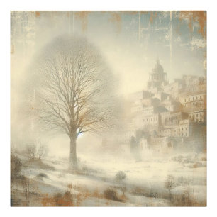 Sneeuw In Winterlandschap Oude Foto Grafisch Ontwe Afdruk