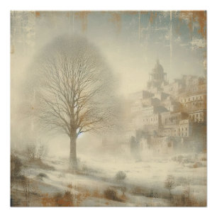 Sneeuw In Winterlandschap Oude Foto Grafisch Ontwe Perfect Poster