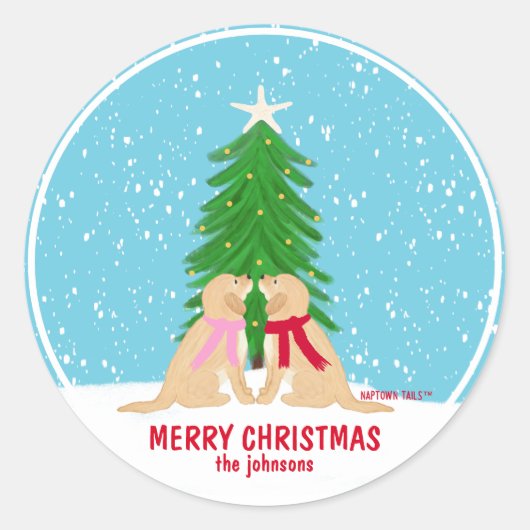 Sneeuw Kerst Honden Persoonlijke Cadeau Sticker (Voorkant)