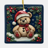 Sneeuw Kerstbeer Aanpasbaar Keramisch Ornament (Voorkant)