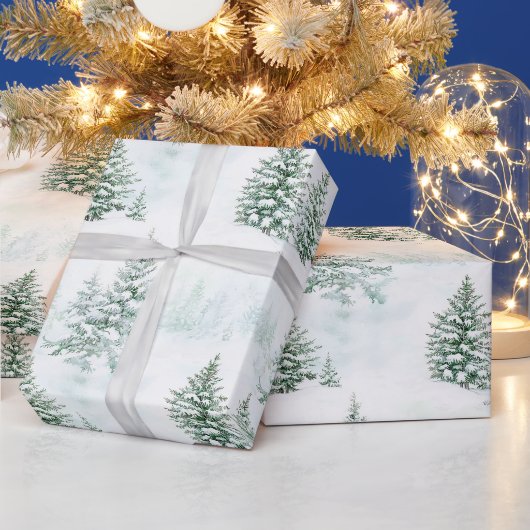 Sneeuw Kerstbomen Winter Cadeaupapier (Feestdagen)