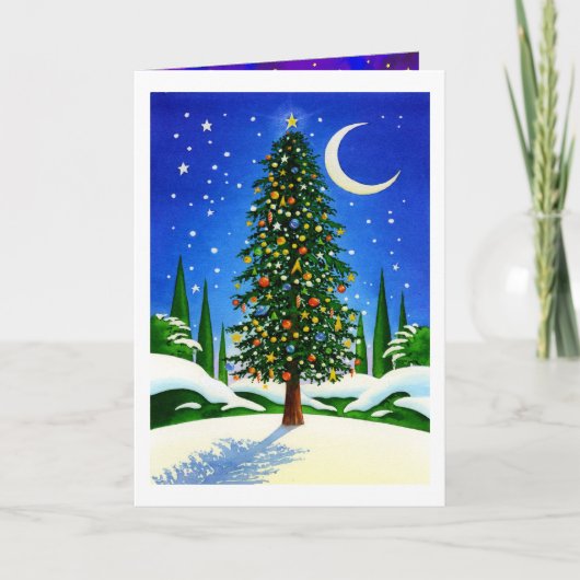Sneeuw Kerstboom Feestdagen Kaart (Voorkant)
