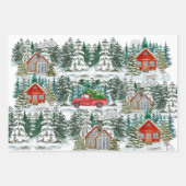 Sneeuw Kersthutten en rode vrachtwagen Inpakpapier Vel (Voorkant)