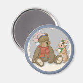 Sneeuw Kerstmis Teddy en Bunny Magneet (Voorkant / Achterkant)